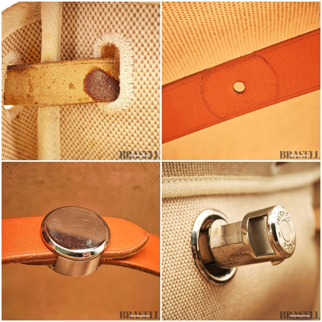 Hermès Herbag MM Handbag Trapezoid Canvas Large Beige Unisex With Padlock