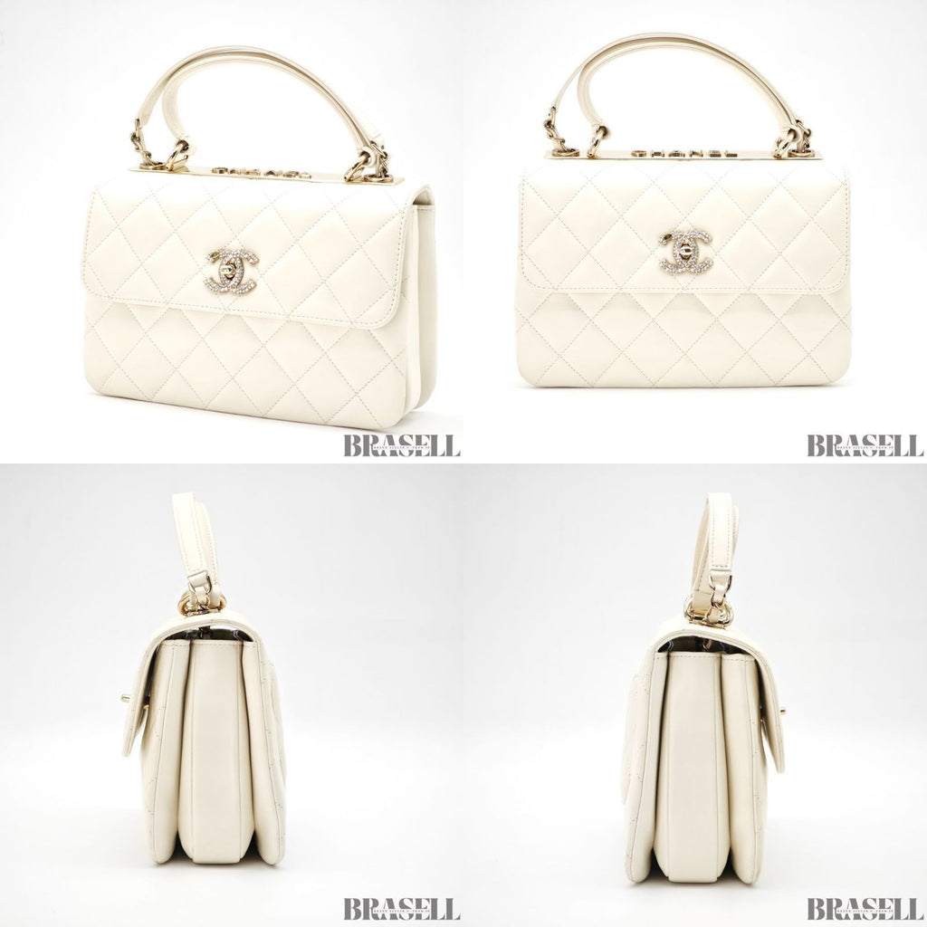 CHANEL Matelasse Coco Mark Lambskin Top Handle Flap Bag Chain Shoulder White