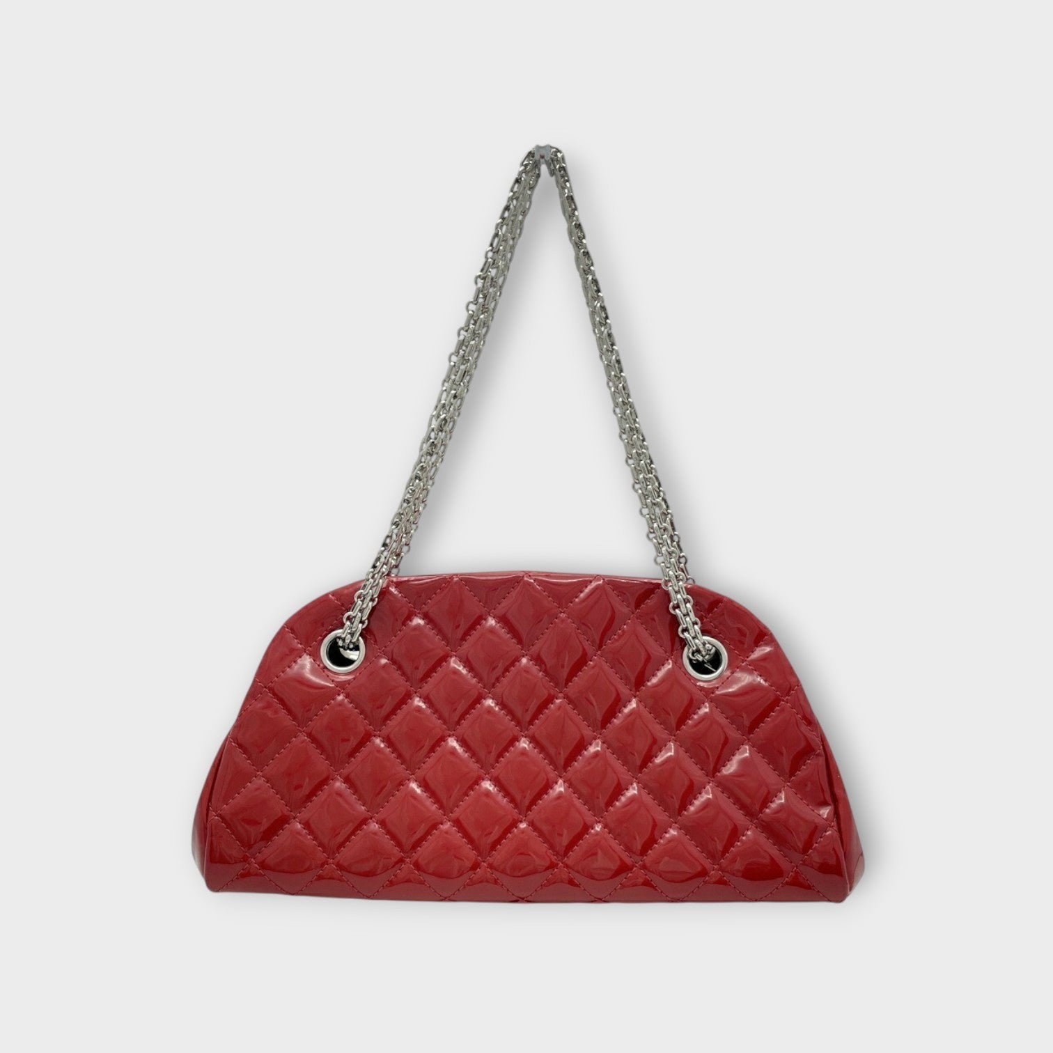 CHANEL Mademoiselle Chain Shoulder Bag Matelassé Coco Mark Red Leather 【B】