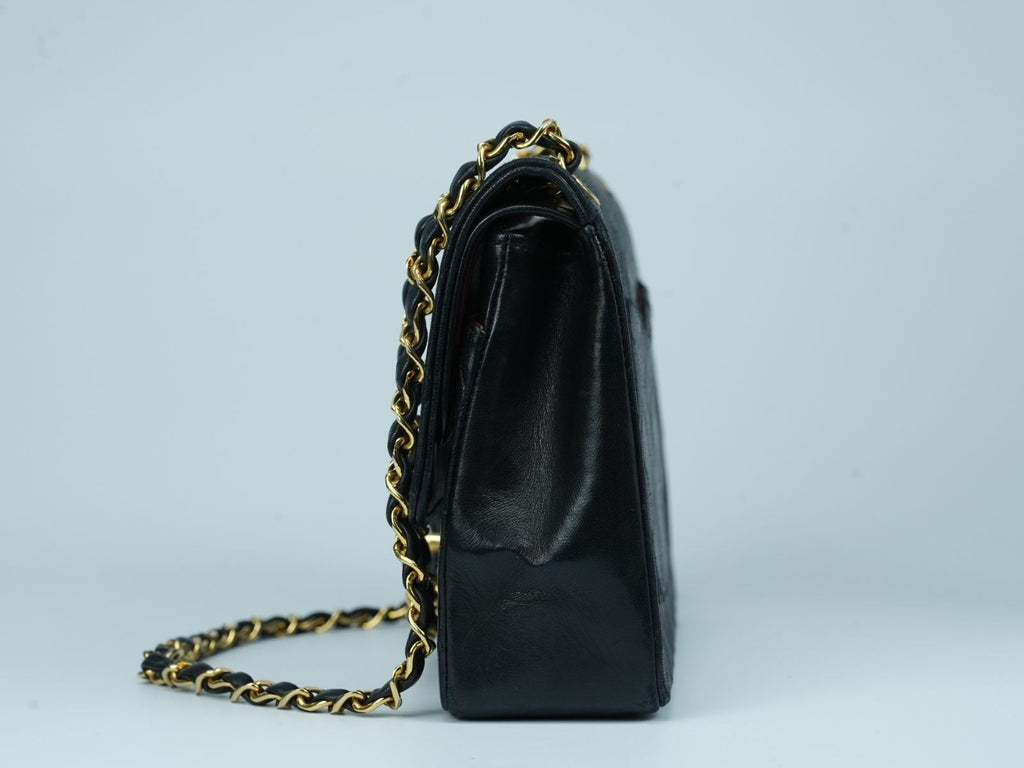 CHANEL Matelasse 25 Double Flap Vintage Chain Shoulder Bag Black Gold