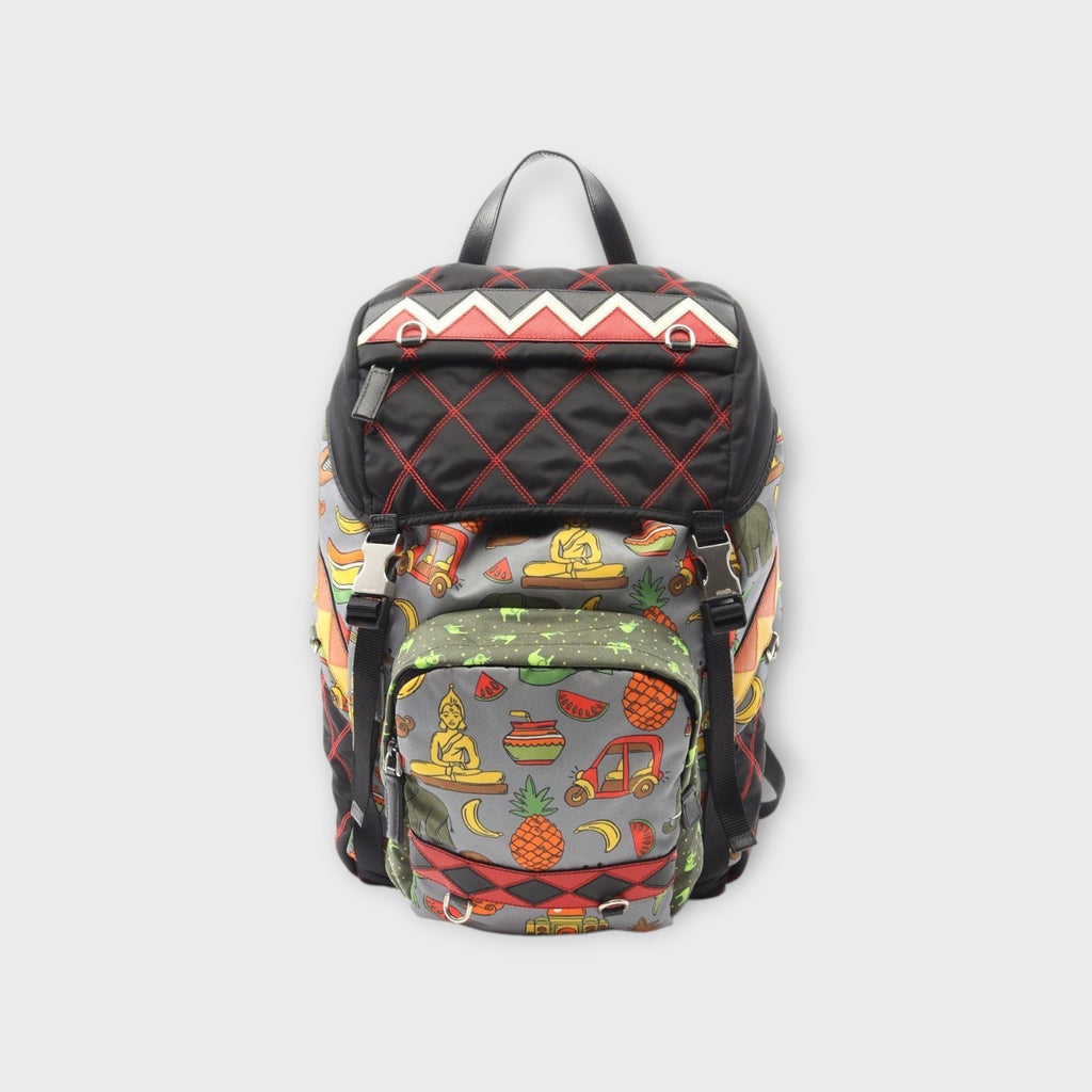 Prada Tessuto Patch Backpack Nylon Saffiano Leather 2VZ135 Multicolor 【A】