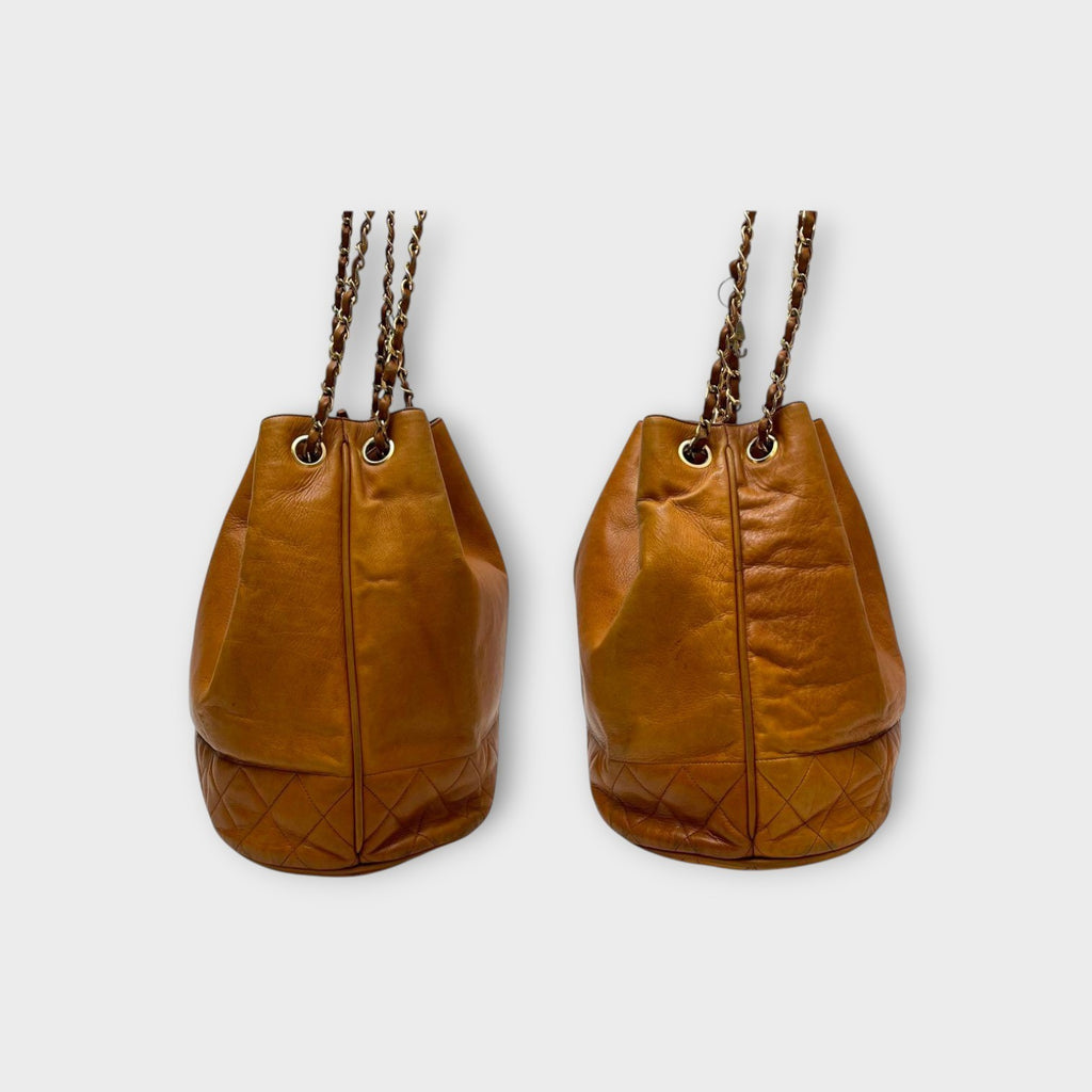 Chanel Matelassé Leather Drawstring Chain Shoulder Tote Bag Brown【B】