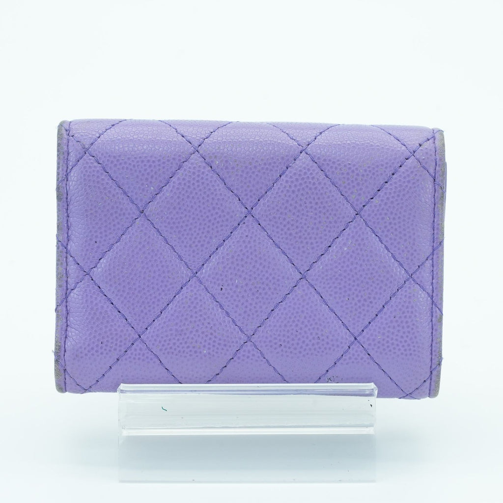 CHANEL Matelassé Bifold Wallet Compact Purple Women's
