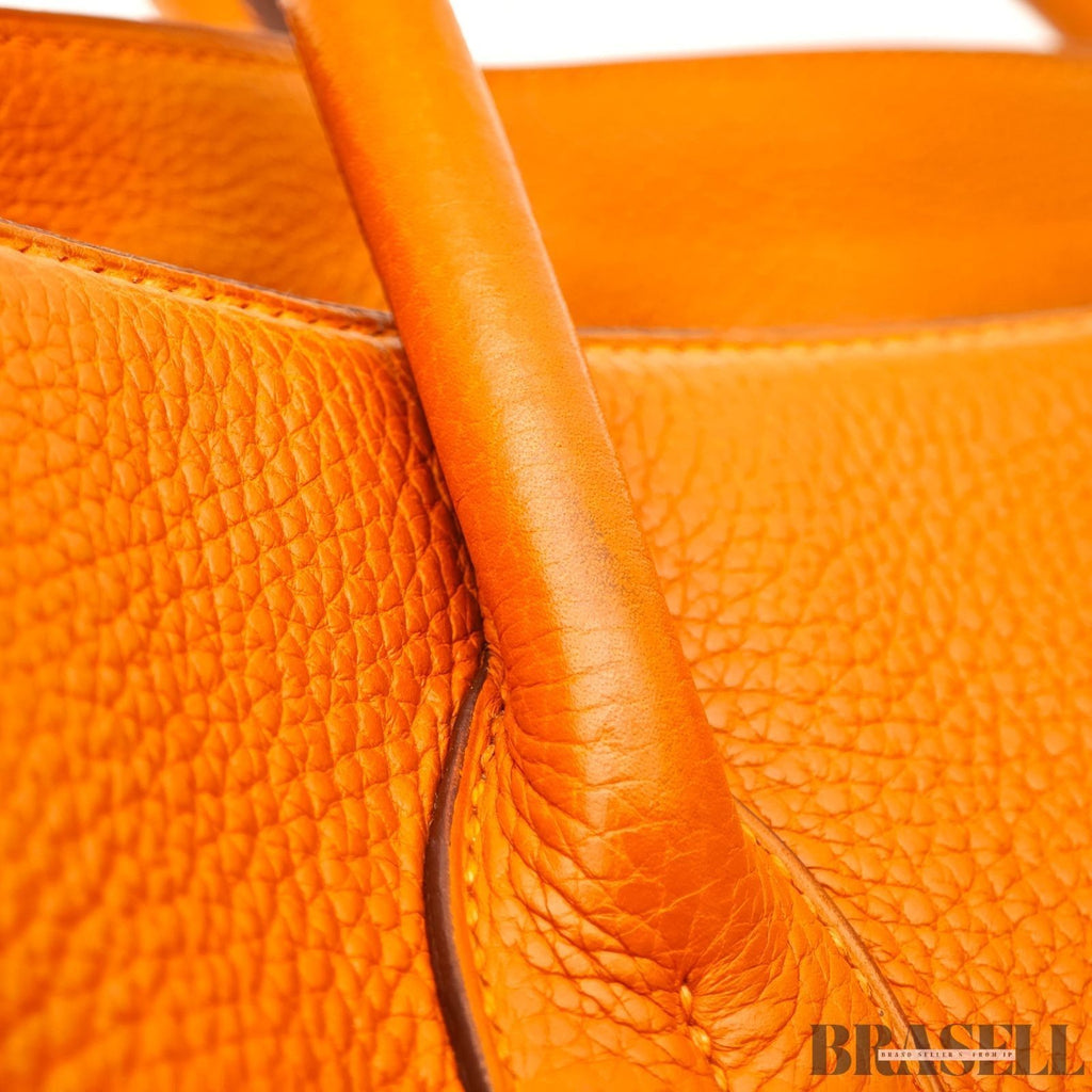 Hermes Shoulder Birkin 42 Taurillon Clemence Handbag Horizontal Orange silver