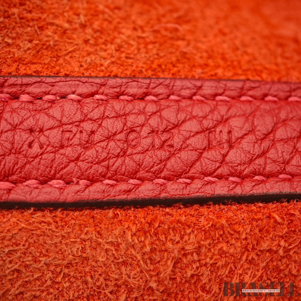 HERMES Picotin Lock Red Handbag Tote Bag Leather Silver Hardware with Padlock