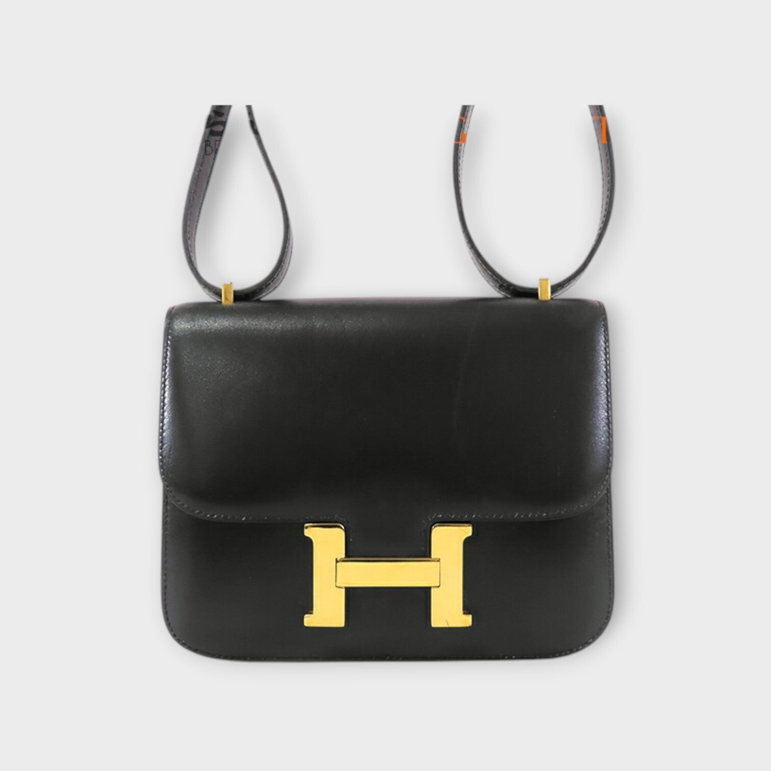 HERMÈS Constance Mini 18 H Stamp Black Gold Hardware Box Calf Shoulder Bag 【B】