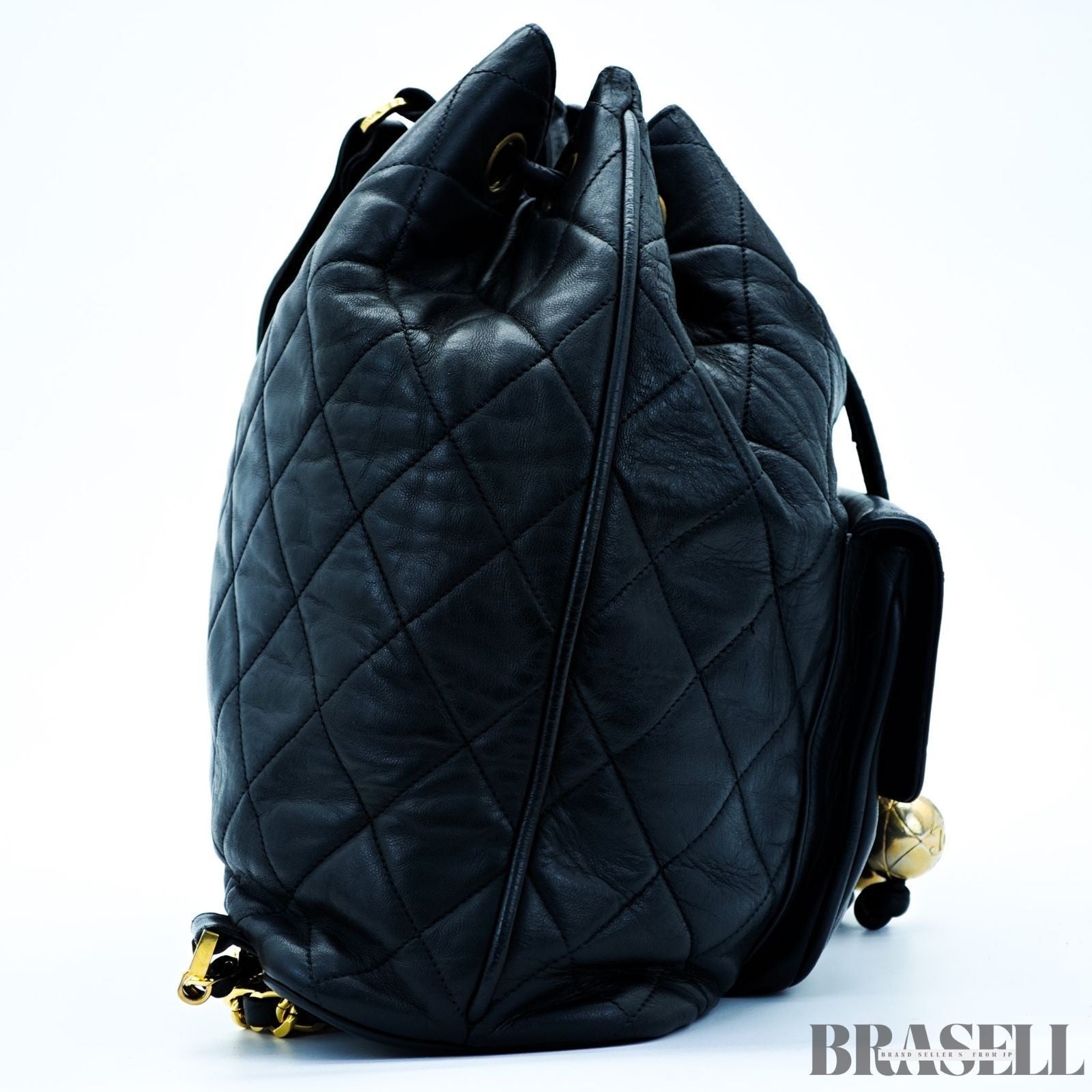 Chanel Vintage Matelassé Drawstring Backpack Rucksack Bag Black Women