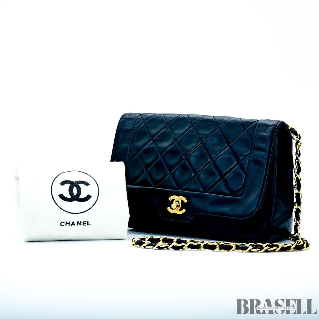 Chanel Lambskin Matelassé 25 S-Flap Shoulder Bag Small Black Ladies w/Dust Bag