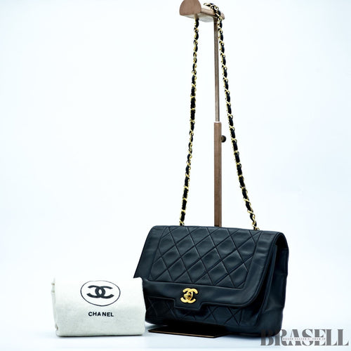 Chanel Lambskin Matelassé 25 S-Flap Shoulder Bag Small Black Ladies w/Dust Bag