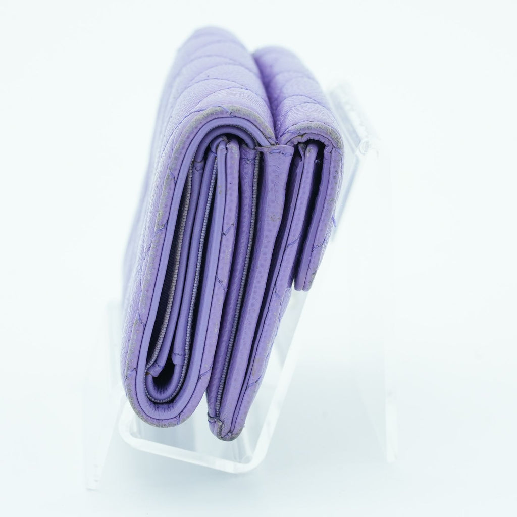 CHANEL Matelassé Bifold Wallet Compact Purple Women's