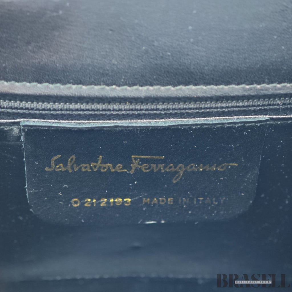 Salvatore Ferragamo Gancini Handbag with Flap Black color