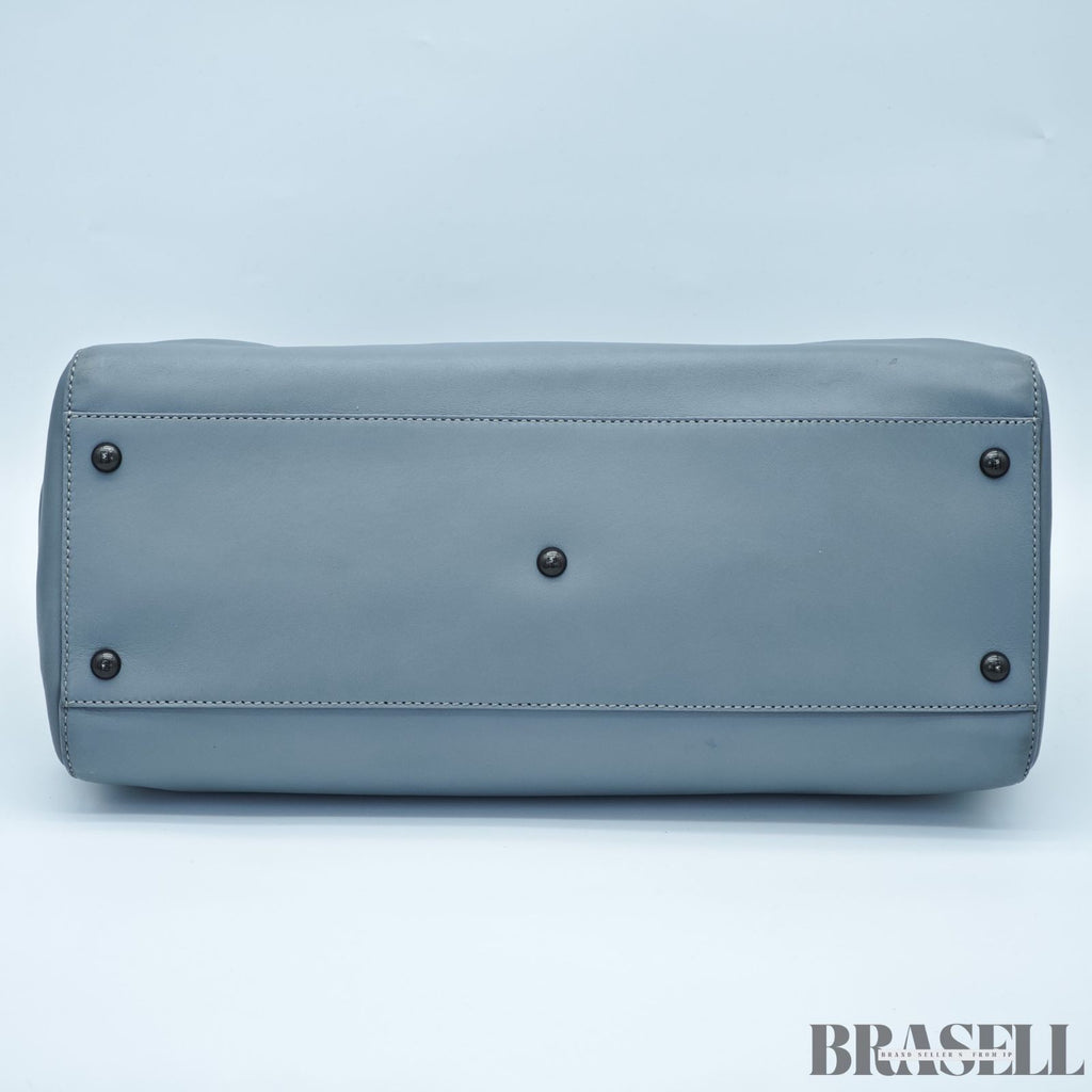 FENDI Peekaboo Large Gray Leather Handbag Shoulder Bag w/ Dust Bag Women's