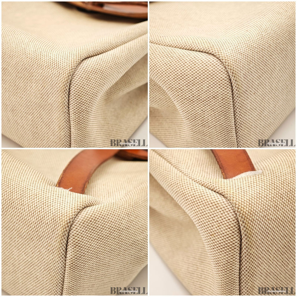 Hermès Herbag MM Handbag Trapezoid Canvas Large Beige Unisex With Padlock