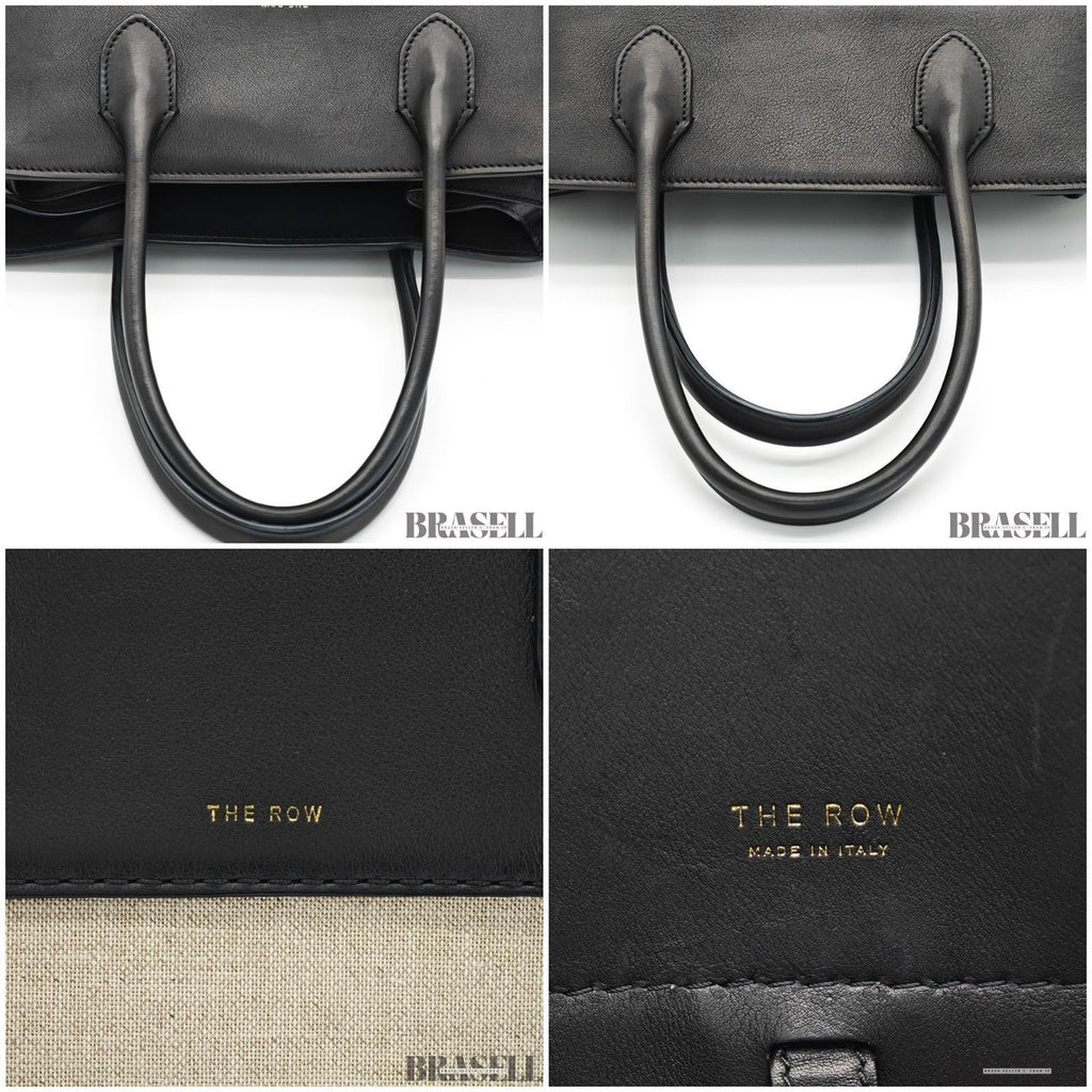 The Row Margaux 15 Handbag Tote Bag Black Beige Canvas Leather Woman