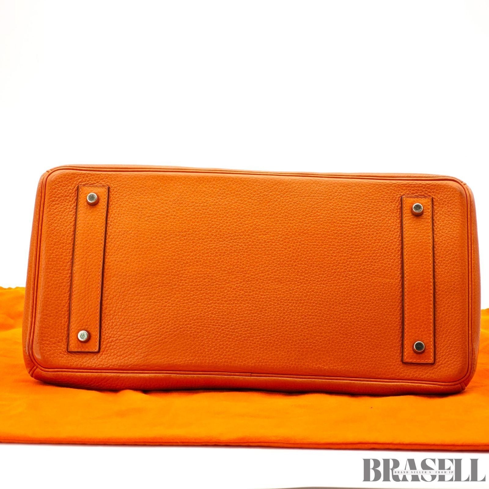 Hermes Shoulder Birkin 42 Taurillon Clemence Handbag Horizontal Orange silver