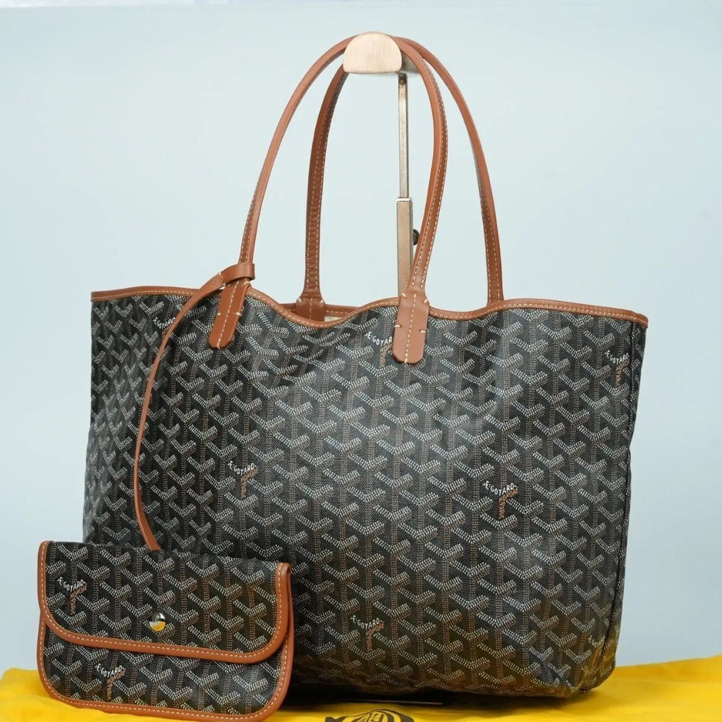 GOYARD Saint Louis PM Tote Bag Canvas Leather Handle Black Women's With Pouch