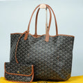 GOYARD Saint Louis PM Tote Bag Canvas Leather Handle Black Women's With Pouch