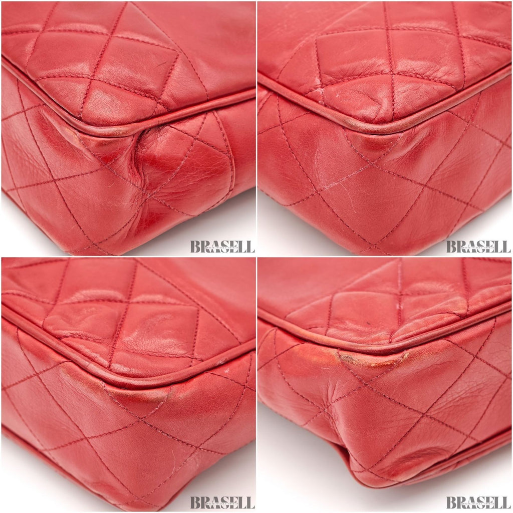 CHANEL Matelasse Lambskin Tote Bag Red Quilted Shoulder Bag Women's Guarantee
