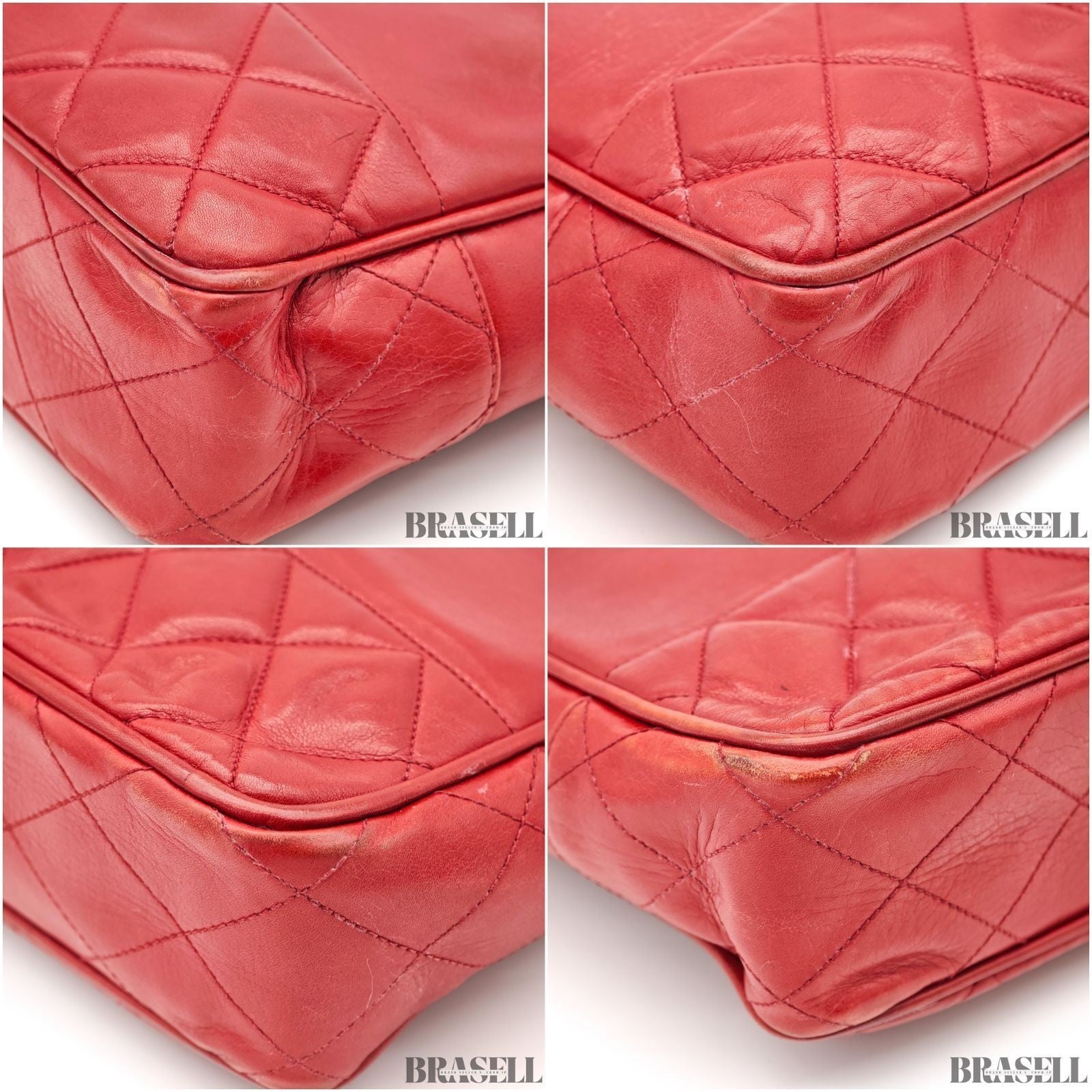 CHANEL Matelasse Lambskin Tote Bag Red Quilted Shoulder Bag Women's Guarantee