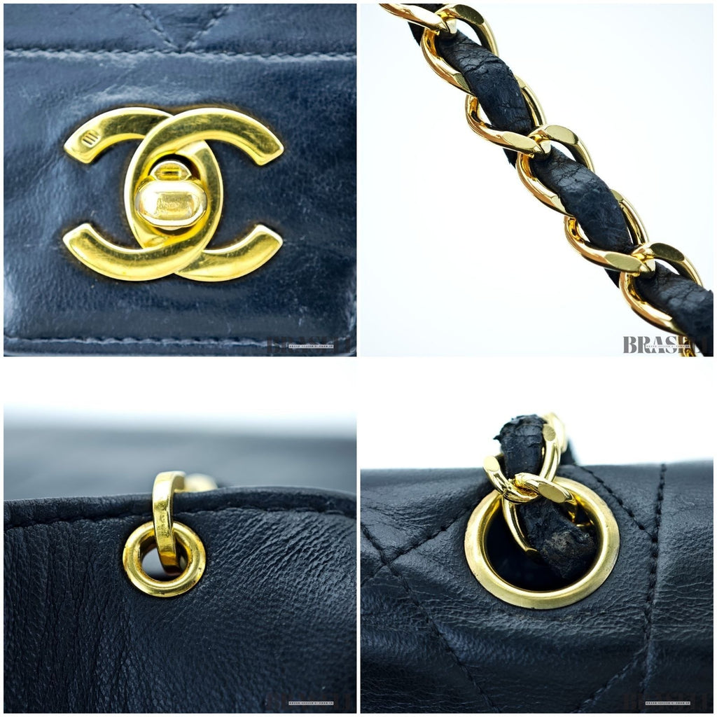 Chanel Matelassé Coco Mark Diana Shoulder Bag Flap Compact Black Leather Women