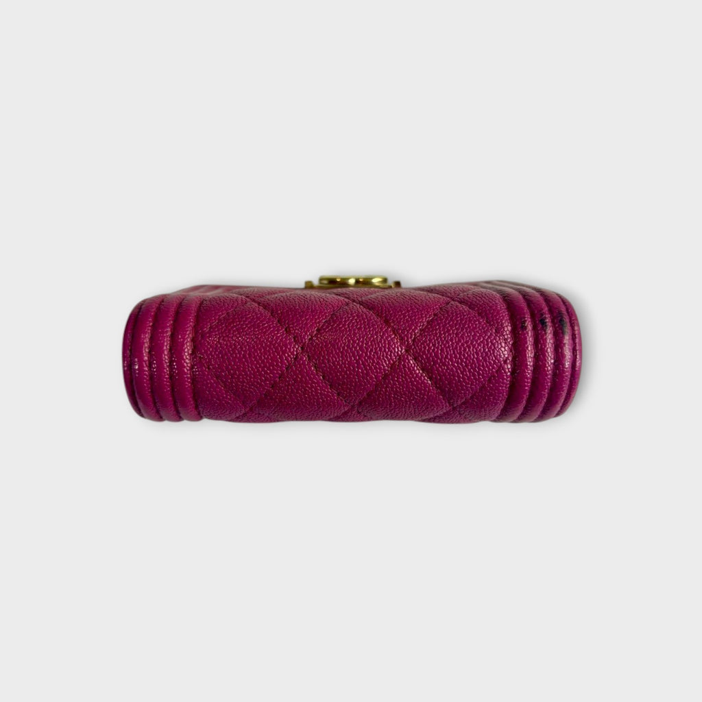 Chanel Boy Trifold Wallet in Pink Matelassé Caviar Skin