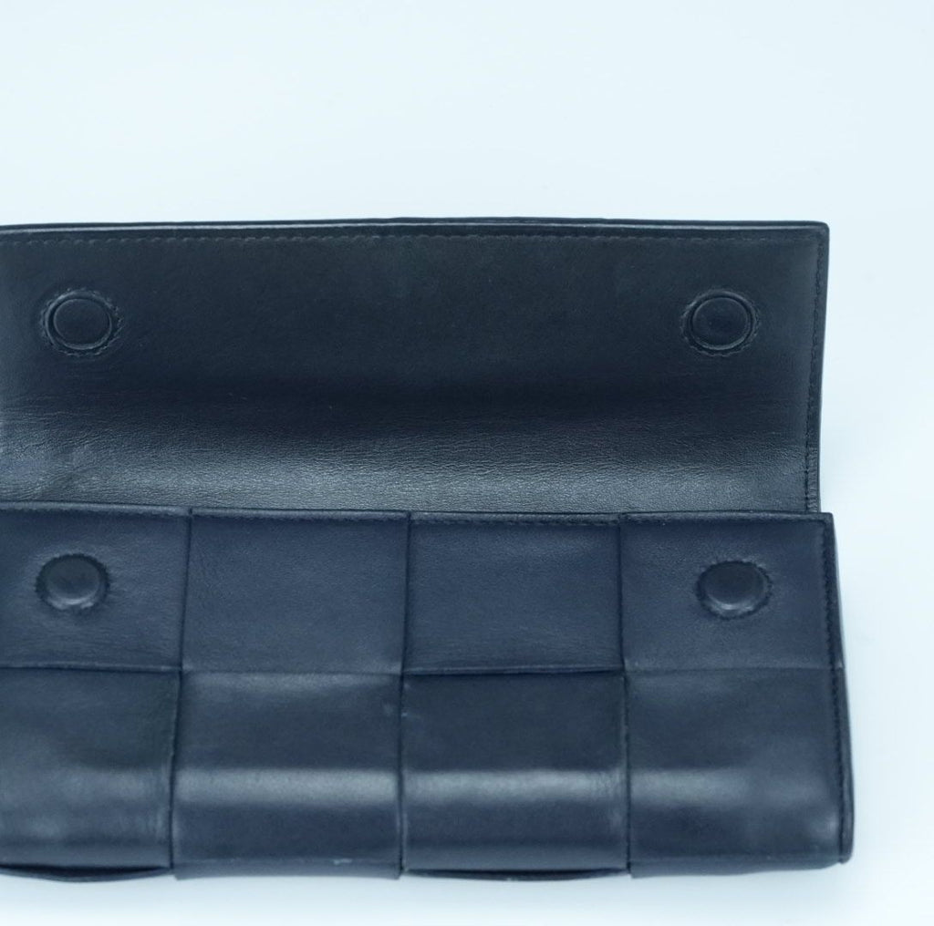 BOTTEGA VENETA Cassette Intrecciato Navy Long Wallet with Built-in IC Chip