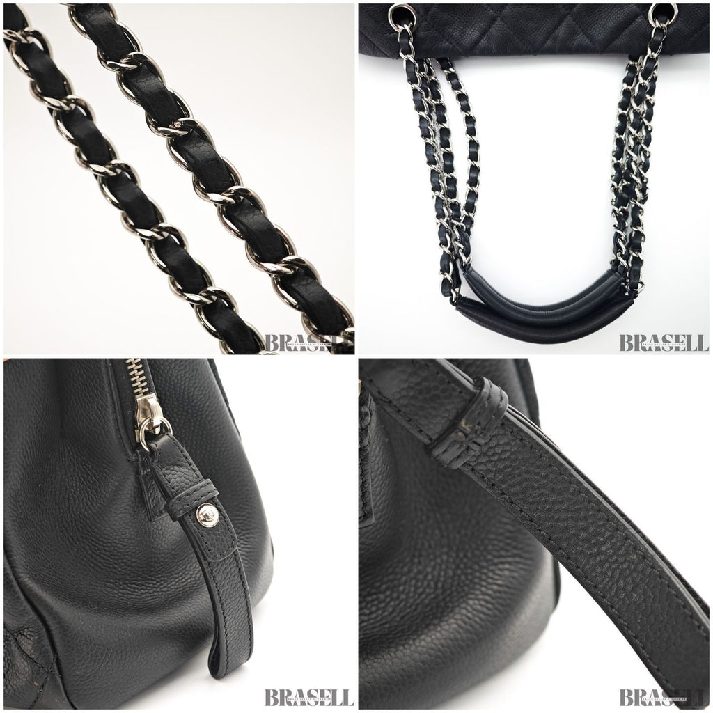 CHANEL Deca Coco Chain Tote Bag Black Caviar Leather Shoulder Bag Warranty Card