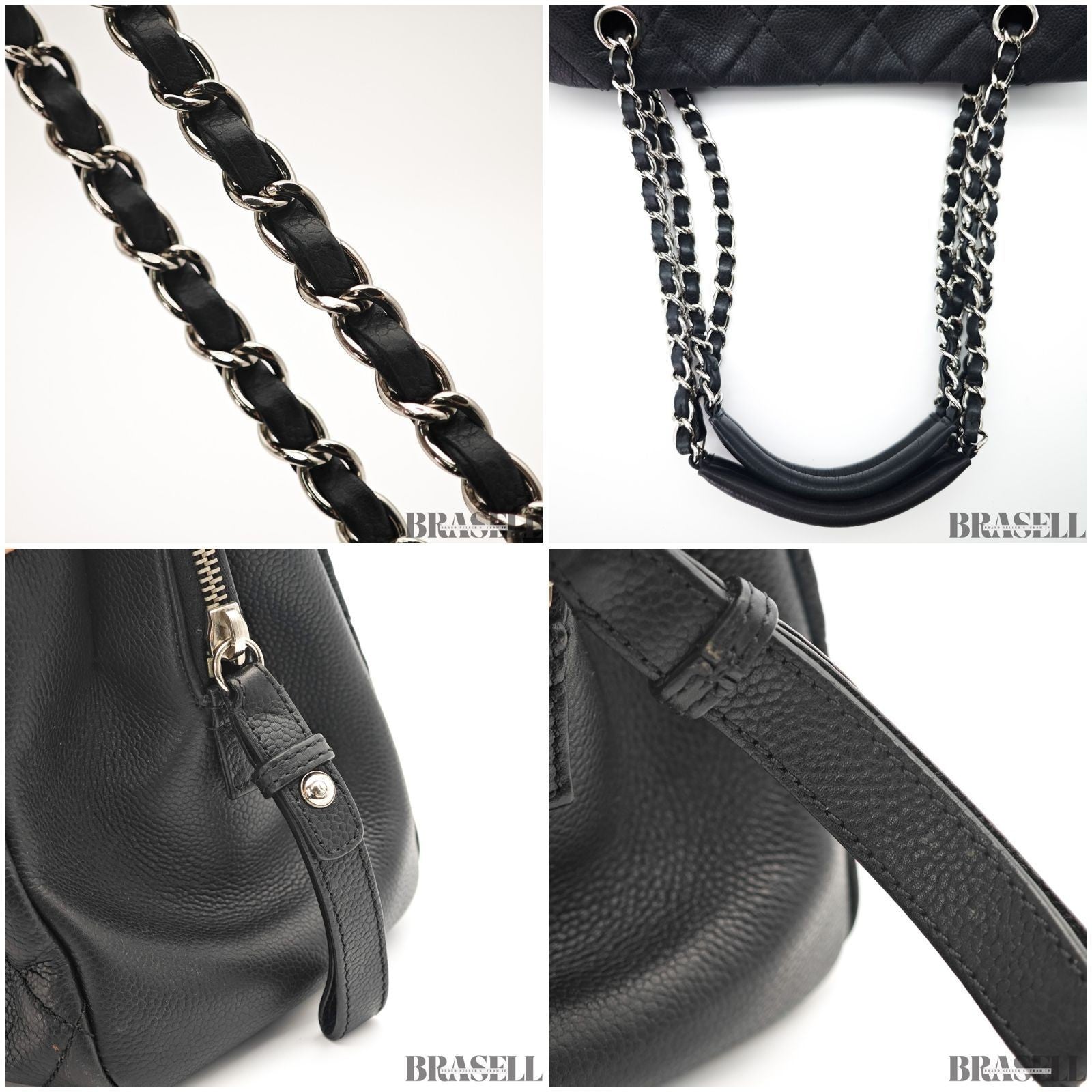 CHANEL Deca Coco Chain Tote Bag Black Caviar Leather Shoulder Bag Warranty Card