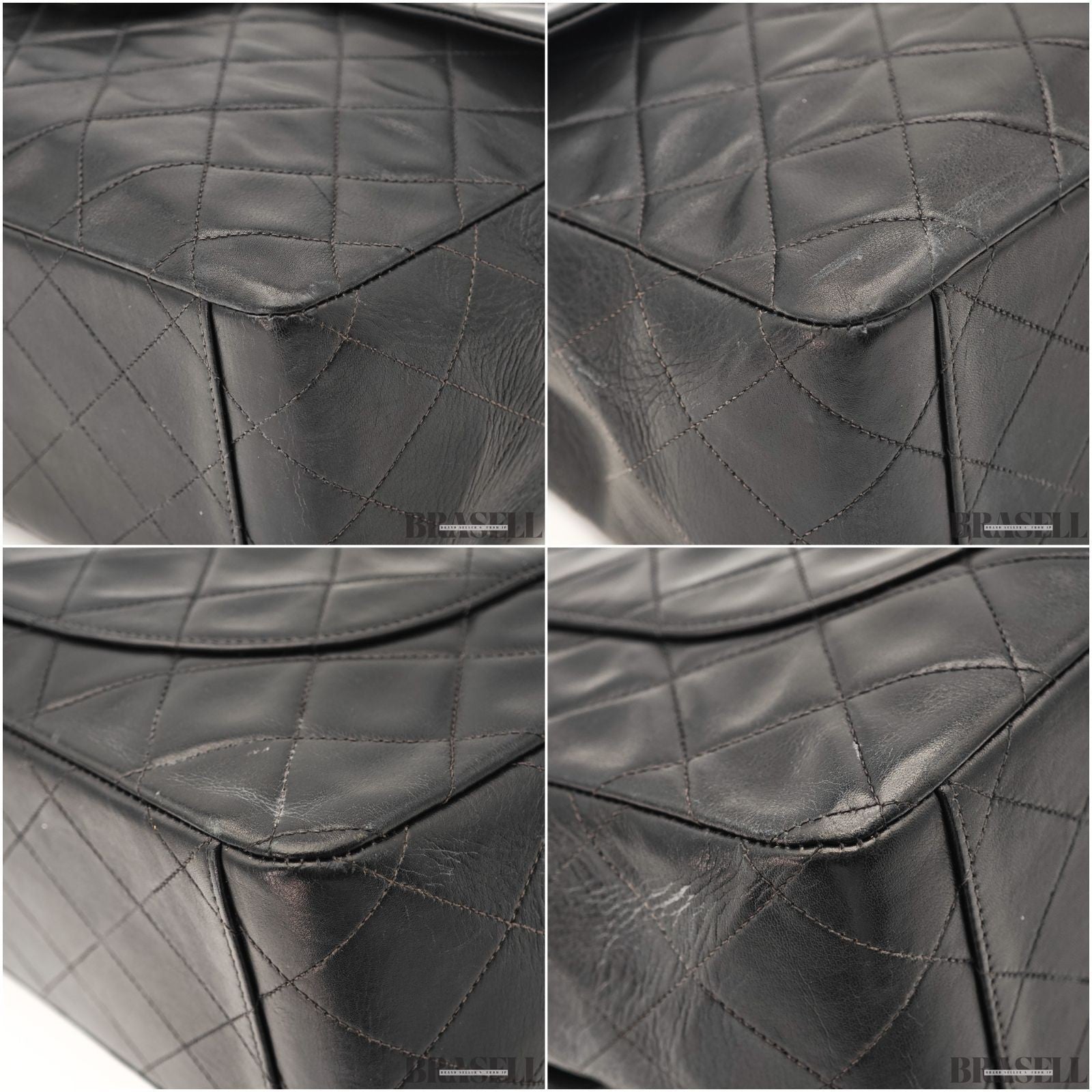CHANEL Maxi Jumbo Matelasse Quilted Lambskin Chain Handbag Top Handle Bag Black