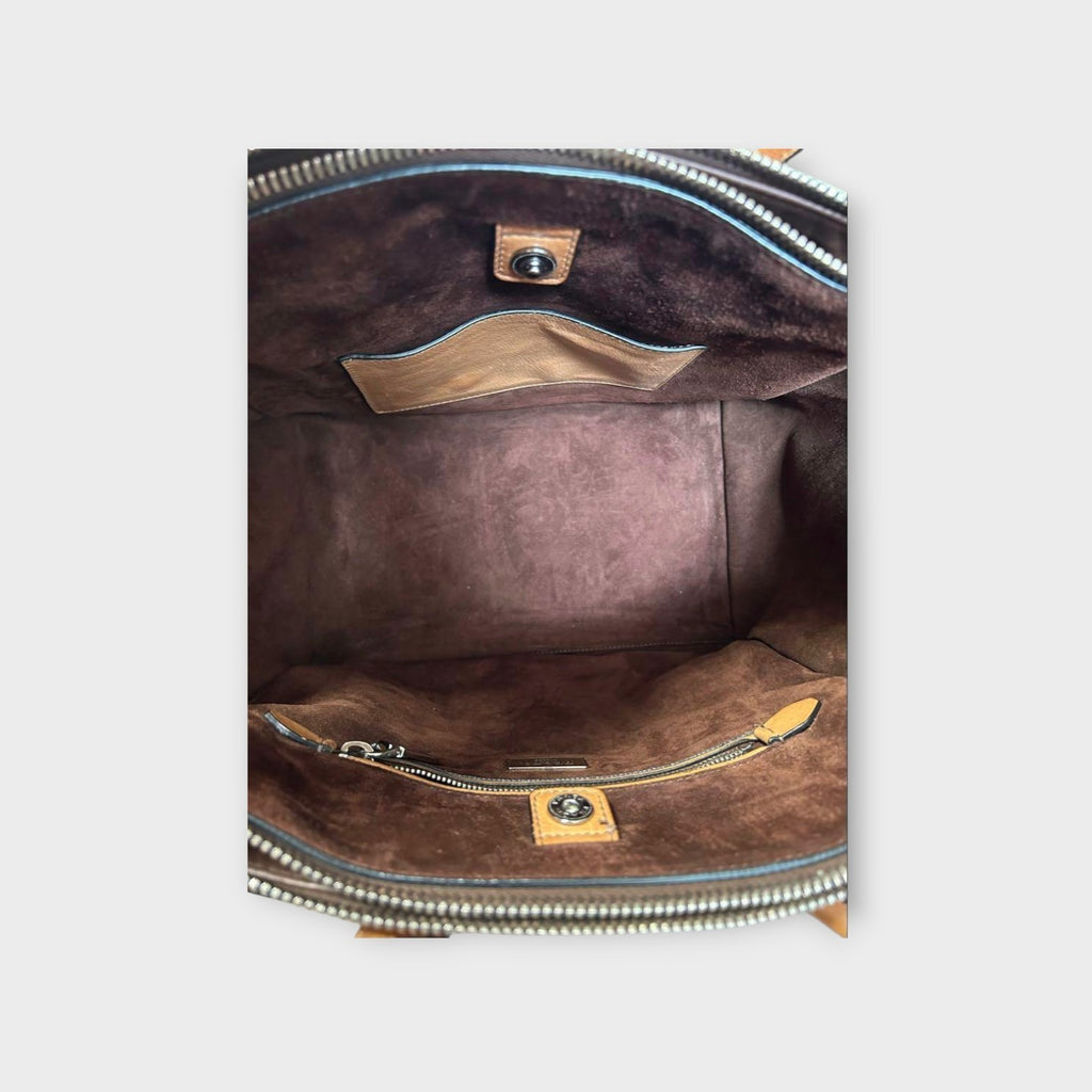Prada Glacé Calf B2625M Brown Leather 2Way Handbag Silver Hardware 【B】