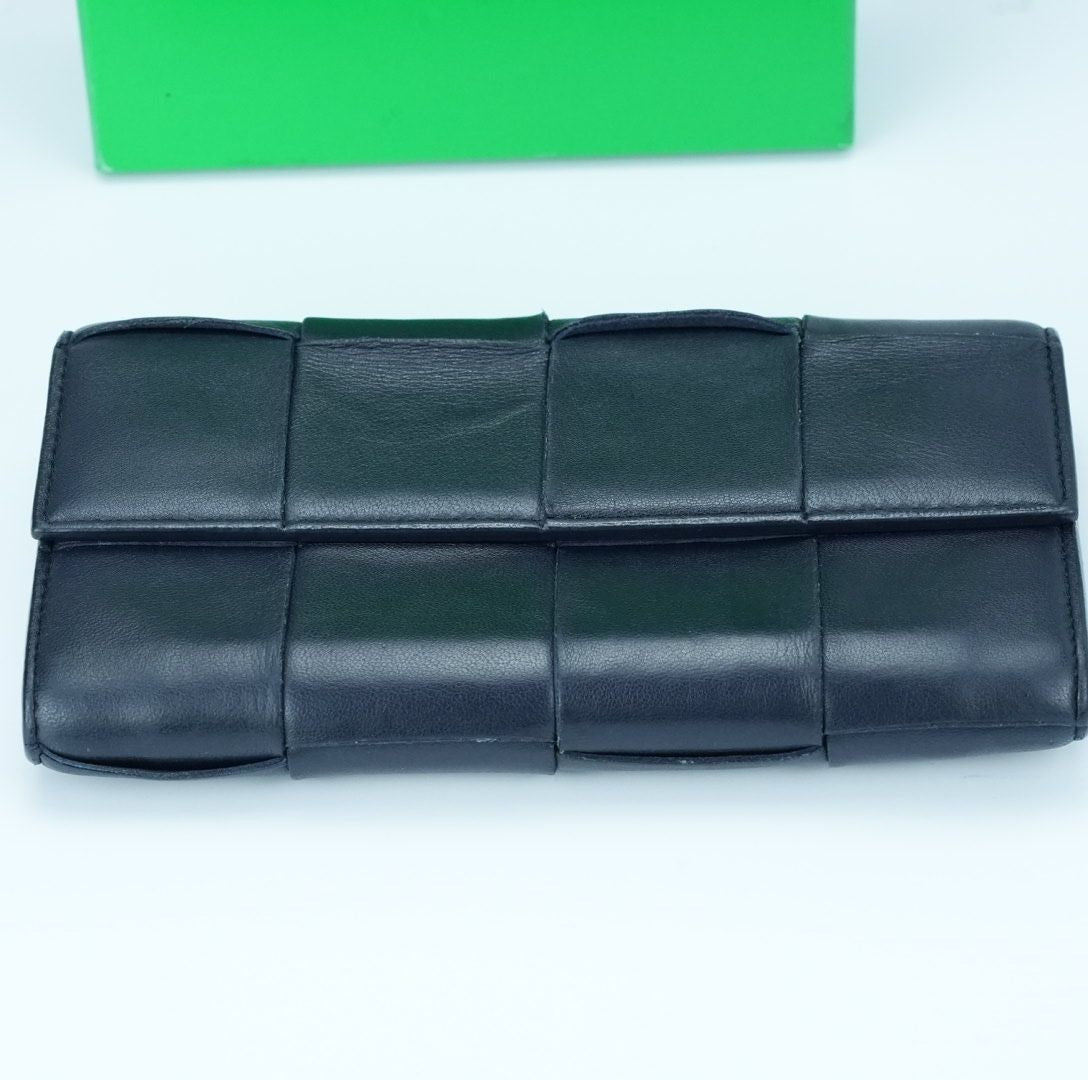 BOTTEGA VENETA Cassette Intrecciato Navy Long Wallet with Built-in IC Chip