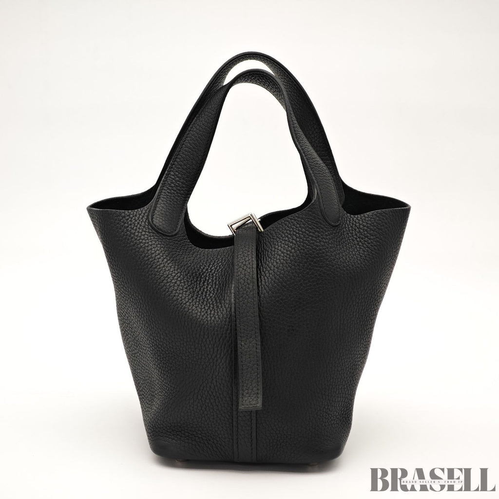HERMES Picotin Lock 18 PM Taurillon Clemence Handbag Tote Bag Black Dust Bag