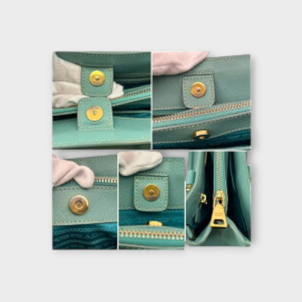 Prada Handbag with Shoulder Strap Leather Blue Green【A】
