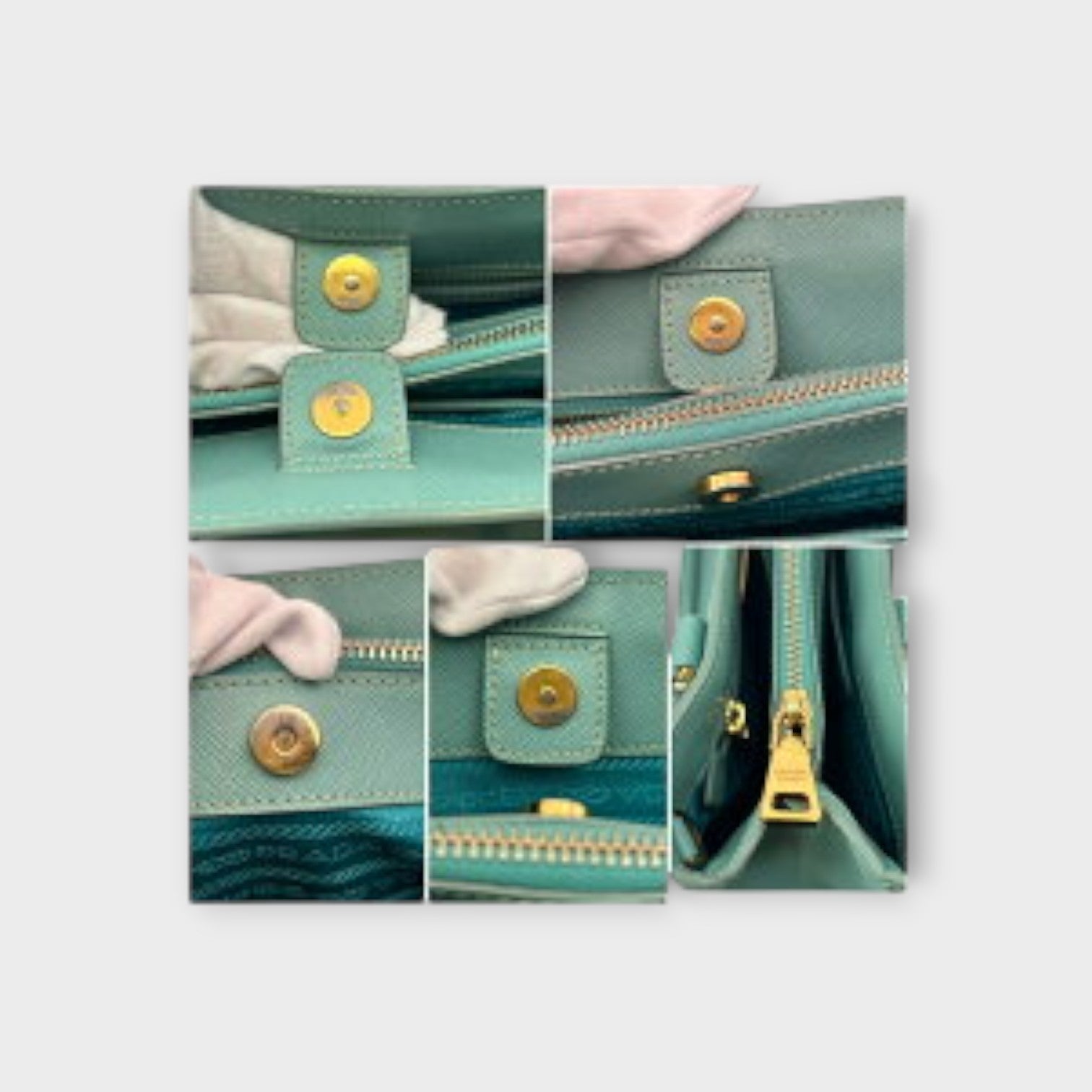 Prada Handbag with Shoulder Strap Leather Blue Green【A】