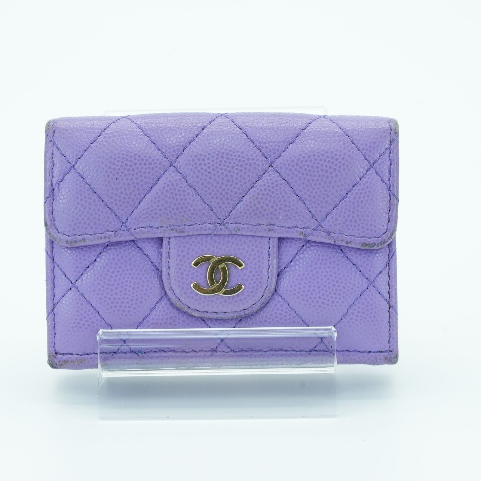 CHANEL Matelassé Bifold Wallet Compact Purple Women's