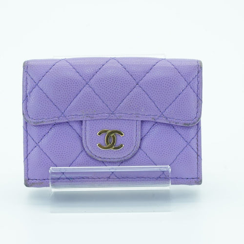 CHANEL Matelassé Bifold Wallet Compact Purple Women's