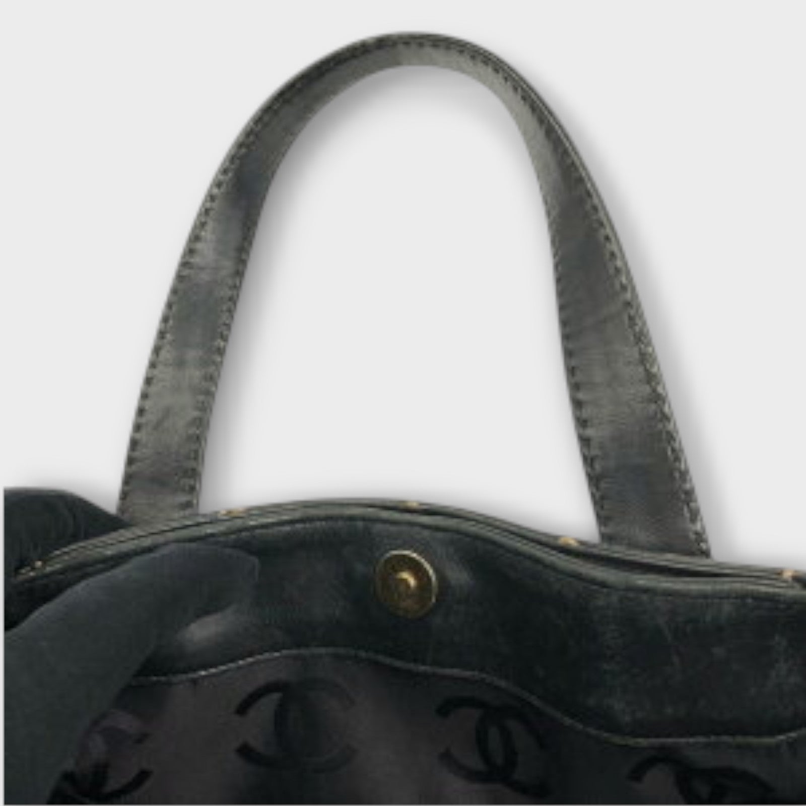 CHANEL A18126 Wild Stitch Tote Bag Leather Serial Seal Peeling Black x Beige