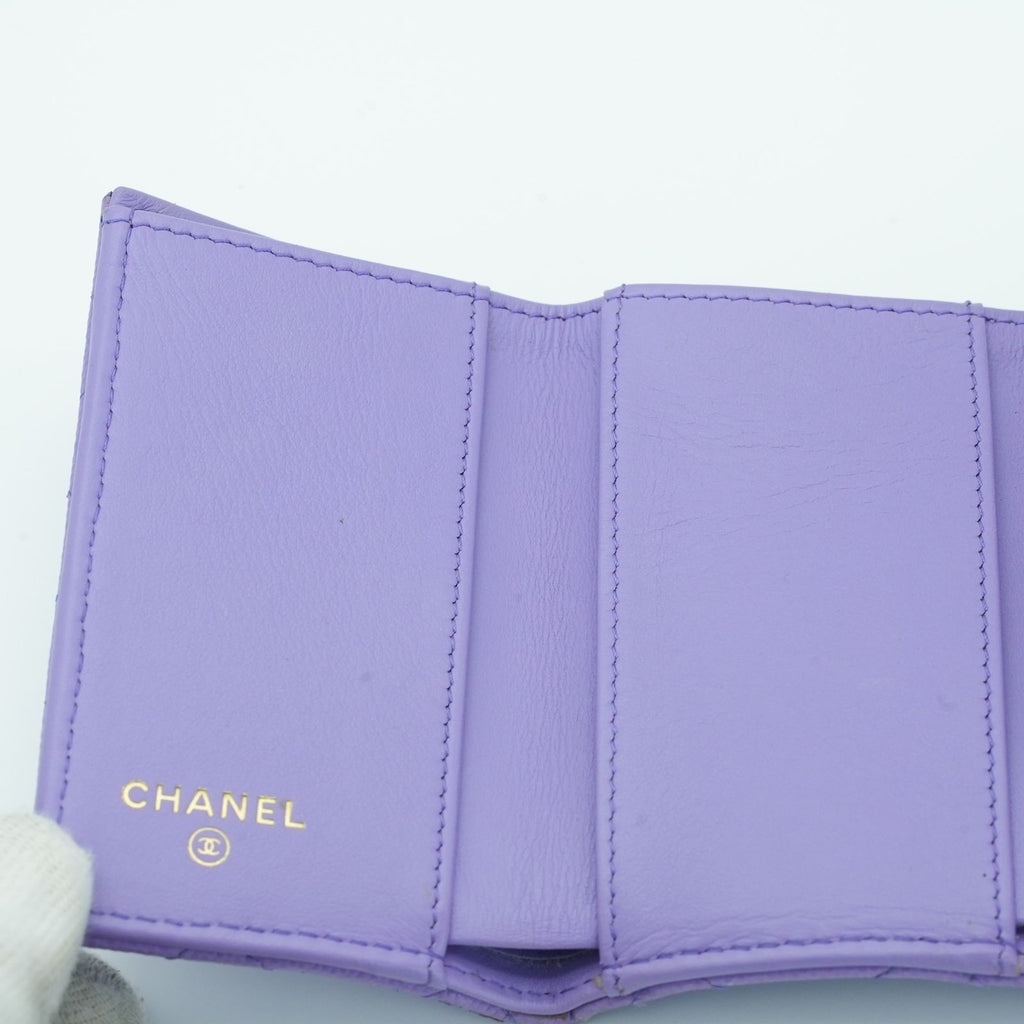 CHANEL Matelassé Bifold Wallet Compact Purple Women's
