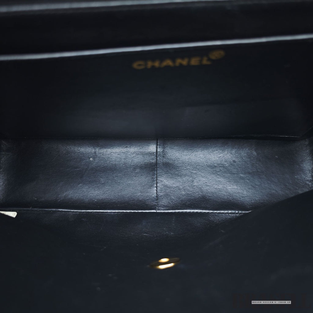 CHANEL Matelasse 30 Flap Chain Shoulder Bag Lamb Skin Black Gold CC Auth