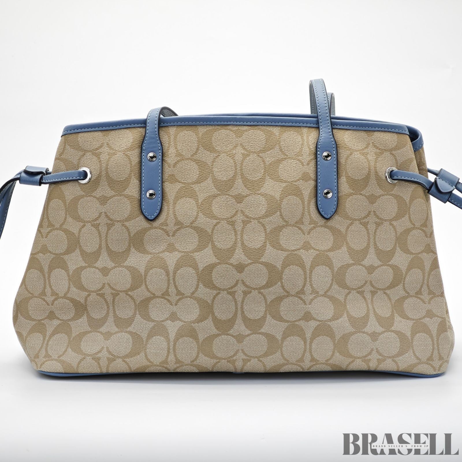 COACH Luxury Signature Tote Bag Beige/Blue for Women