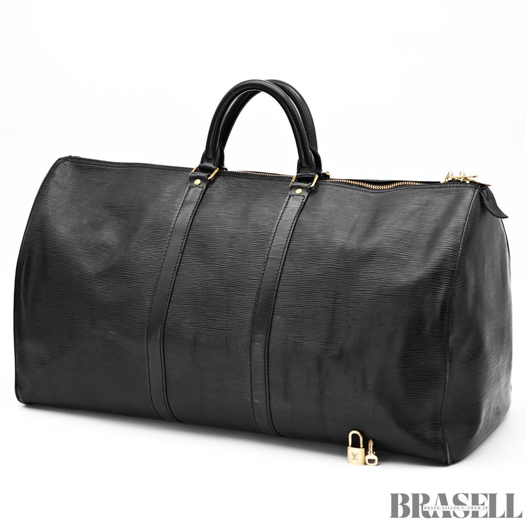 Louis Vuitton Epi Keepall 55 Black Embossed Logo Boston Bag M59142 Epi Leather
