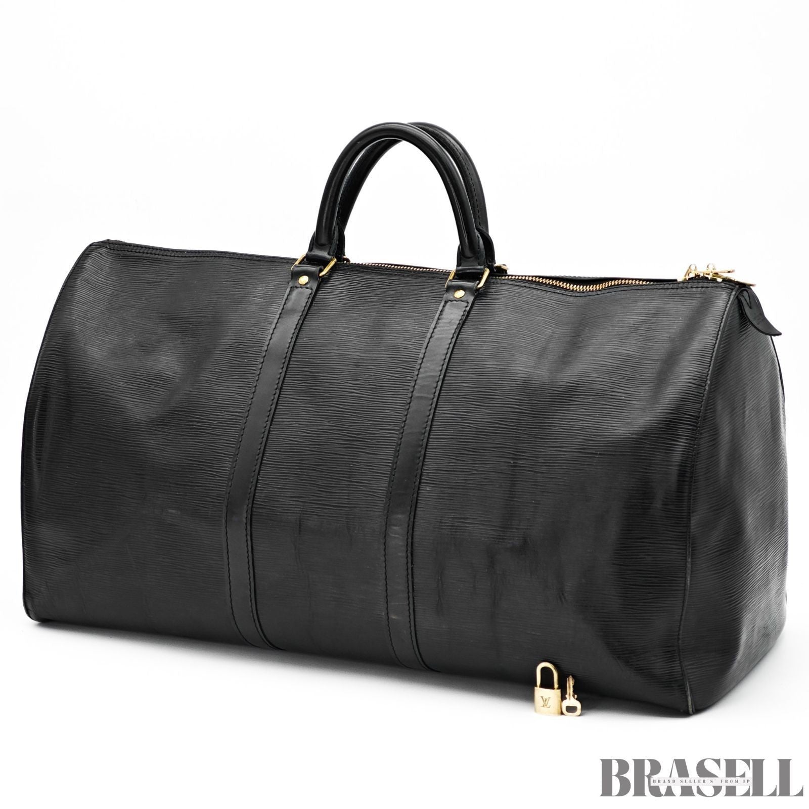 Louis Vuitton Epi Keepall 55 Black Embossed Logo Boston Bag M59142 Epi Leather