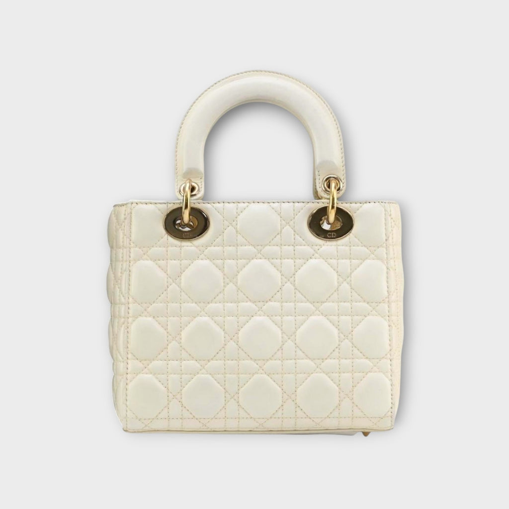 Dior Lady Dior 2Way Handbag Shoulder Bag White Lambskin Gold Hardware 【A】