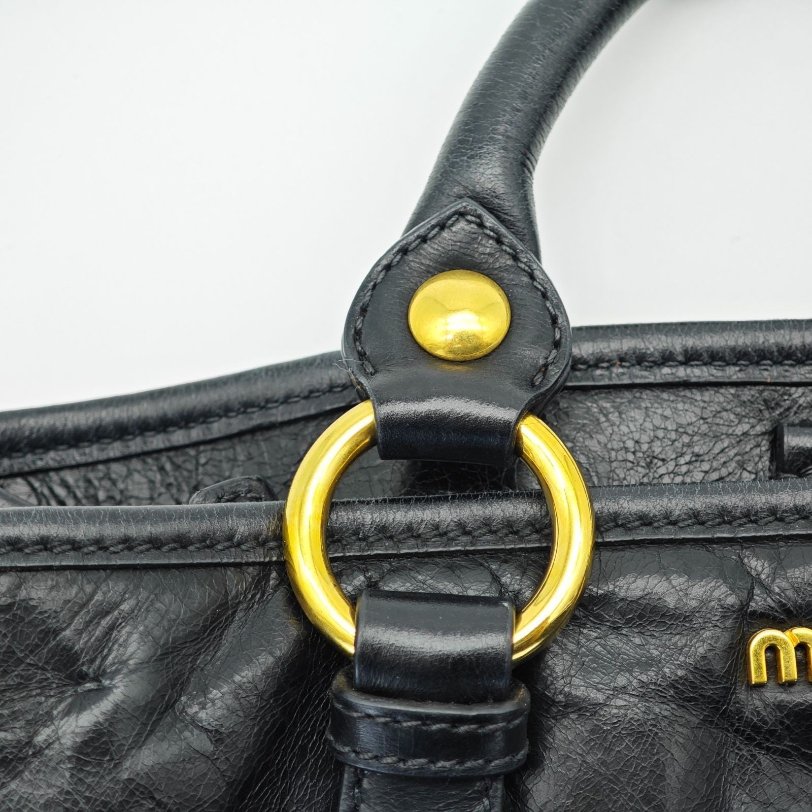MIU MIU Vitello Lux Leather Handbag/Tote Bag Black for Men and Women