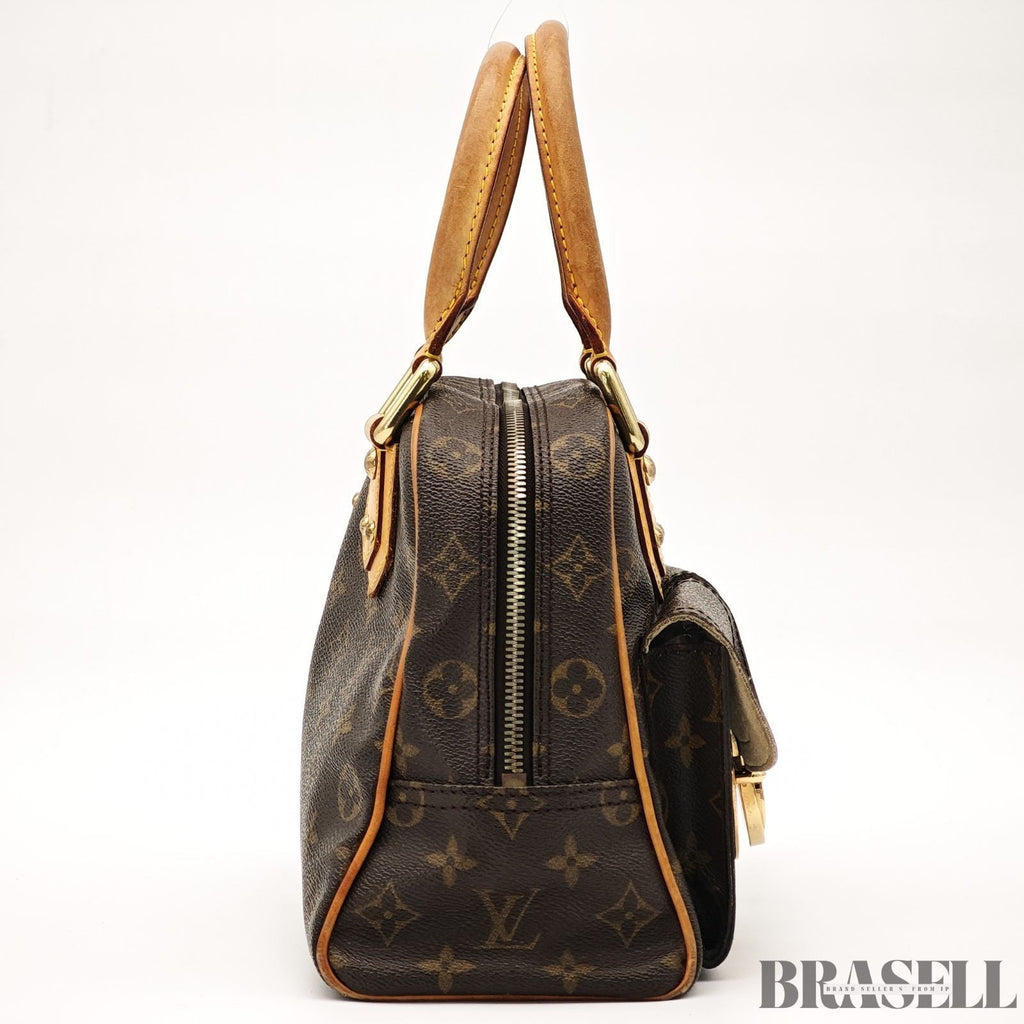 Louis Vuitton Manhattan PM M40026 Monogram Canvas Handbag Bag Pockets Brown