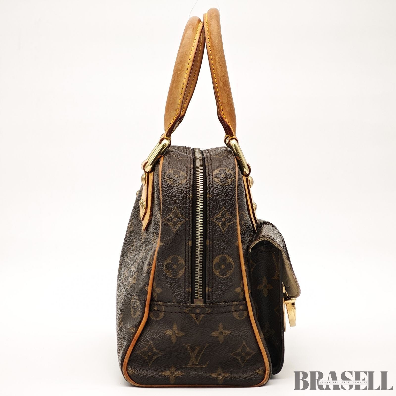 Louis Vuitton Manhattan PM M40026 Monogram Canvas Handbag Bag Pockets Brown