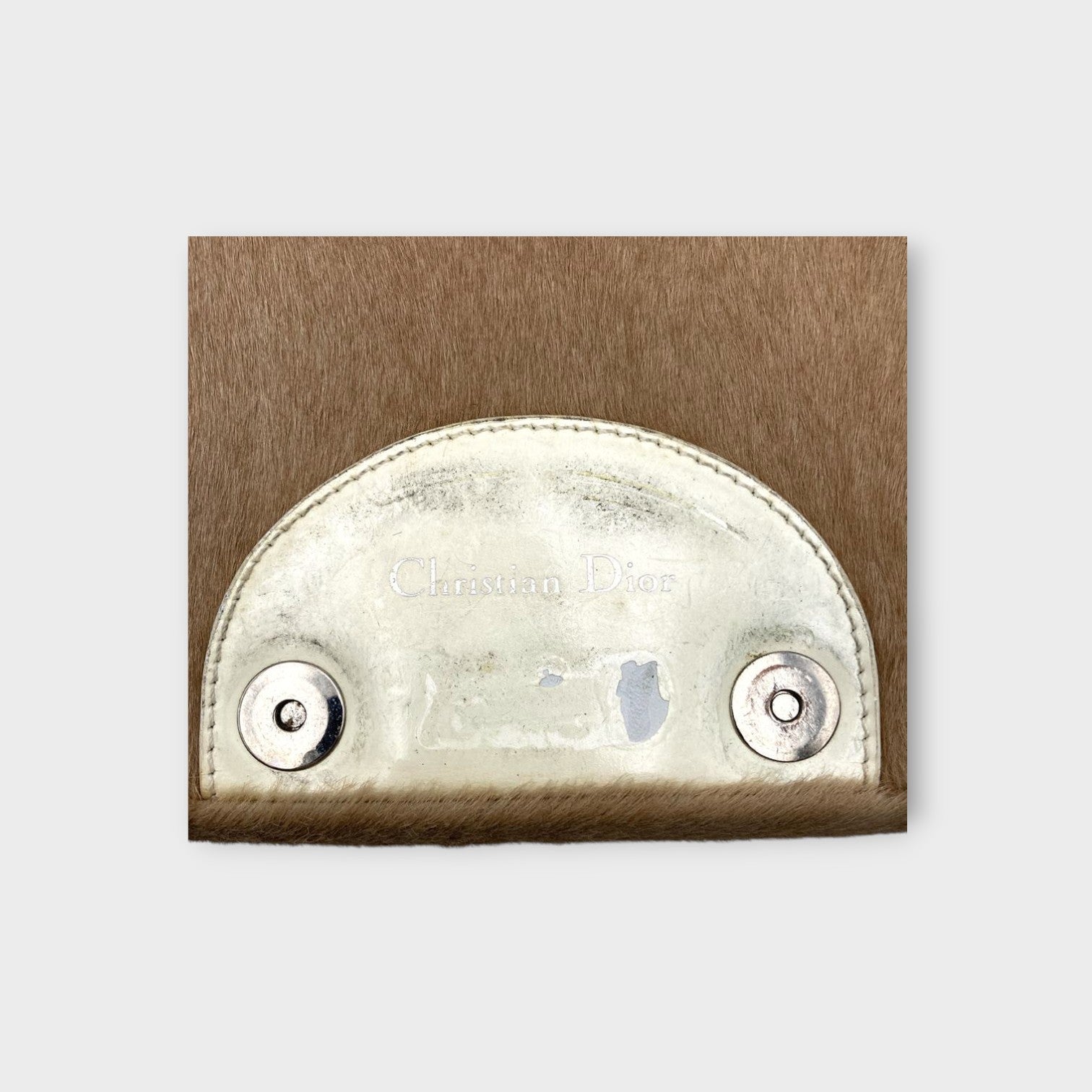 Dior Handbag Tote Bag Beige Haircalf Leather PVC Malice Pearl Magnet 【B】