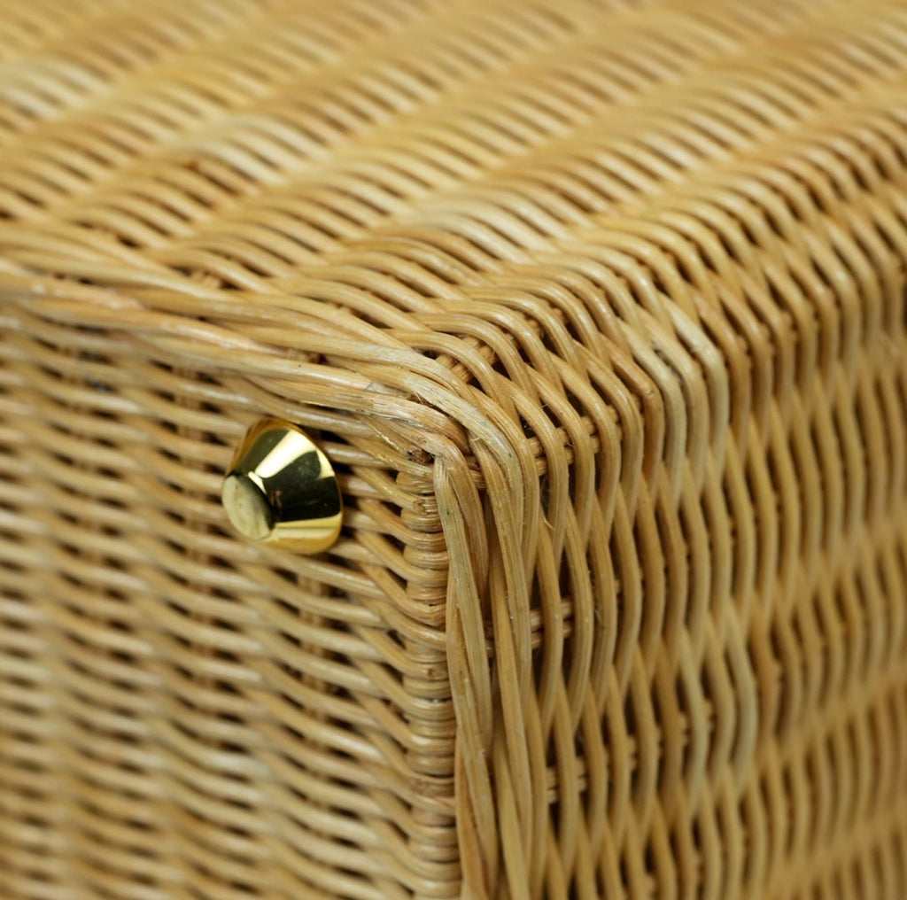 PRADA Canapa Wicker Basket Bag Rattan Raffia 2Way Beige White hand shoulder 【B】