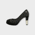 CHANEL Tweed Pumps G27495 Size 34.5 (21.5cm) Black with Coco Mark