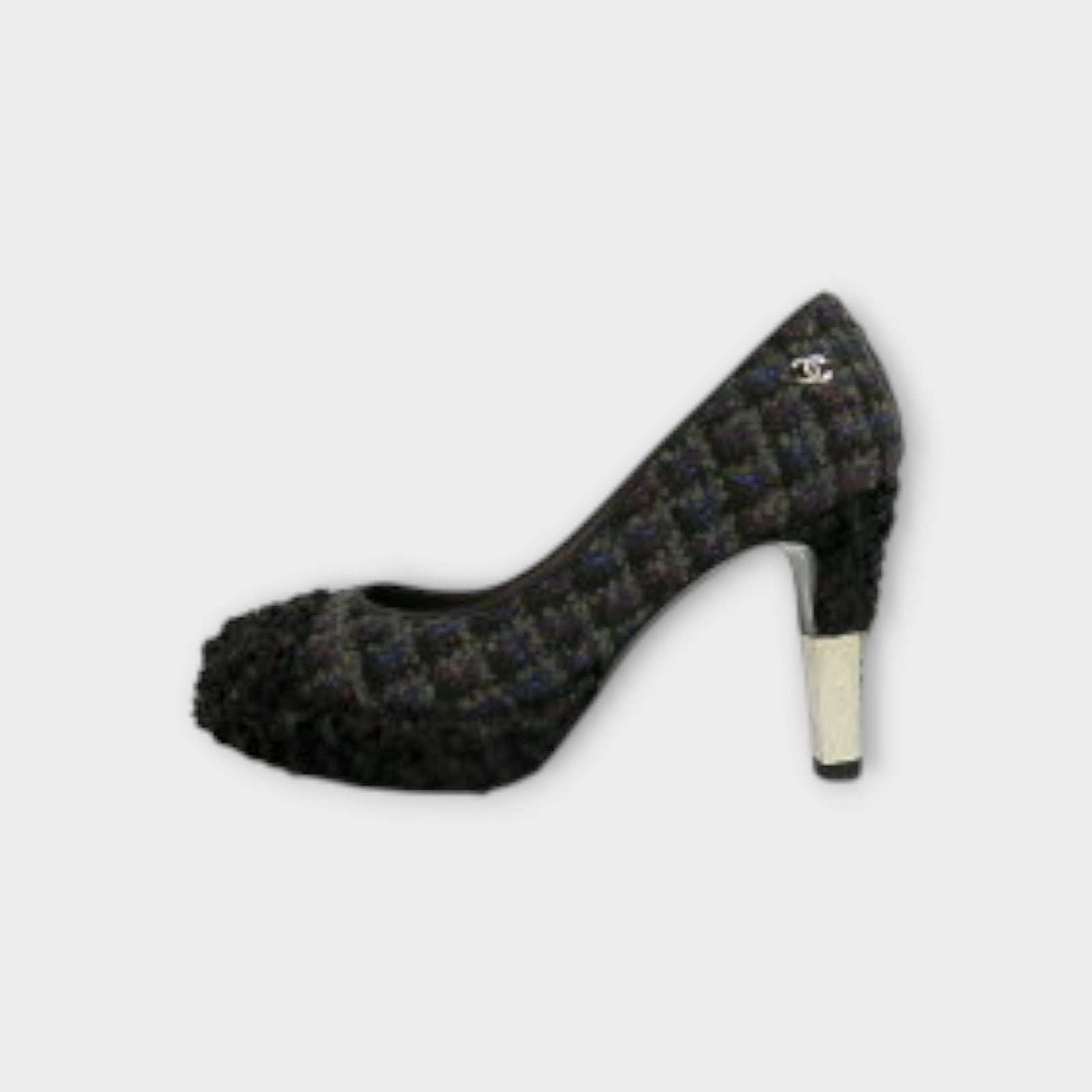 CHANEL Tweed Pumps G27495 Size 34.5 (21.5cm) Black with Coco Mark